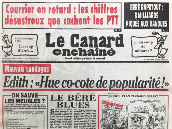 Couac ! | N° 3688 du Canard Enchaîné - 3 Juillet 1991 | Nos Exemplaires du Canard Enchaîné sont archivés dans de bonnes conditions de conservation (obscurité, hygrométrie maitrisée et faible température), ce qui s'avère indispensable pour des journaux anciens. | 3688