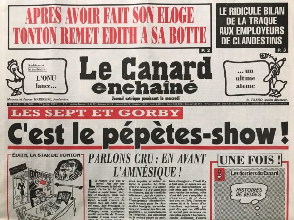 Couac ! | N° 3690 du Canard Enchaîné - 17 Juillet 1991 | Nos Exemplaires du Canard Enchaîné sont archivés dans de bonnes conditions de conservation (obscurité, hygrométrie maitrisée et faible température), ce qui s'avère indispensable pour des journaux anciens. | 3690