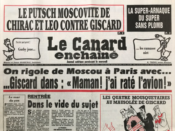 Couac ! | N° 3697 du Canard Enchaîné - 4 Septembre 1991 | Nos Exemplaires du Canard Enchaîné sont archivés dans de bonnes conditions de conservation (obscurité, hygrométrie maitrisée et faible température), ce qui s'avère indispensable pour des journaux anciens. | 3697