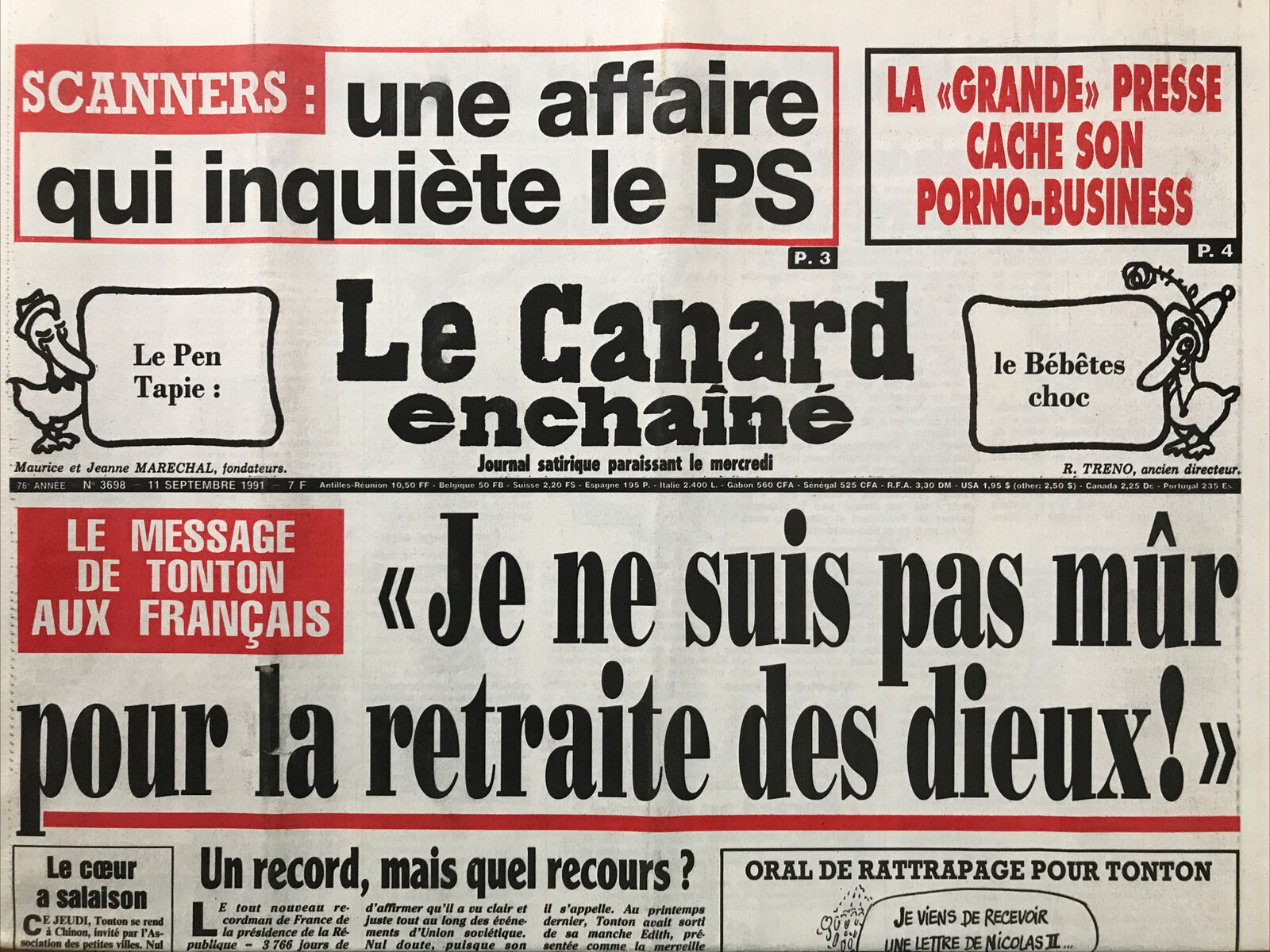 Couac ! | Acheter un Canard | Vente d'Anciens Journaux du Canard Enchaîné. Des Journaux Satiriques de Collection, Historiques & Authentiques de 1916 à 2004 ! | 3698