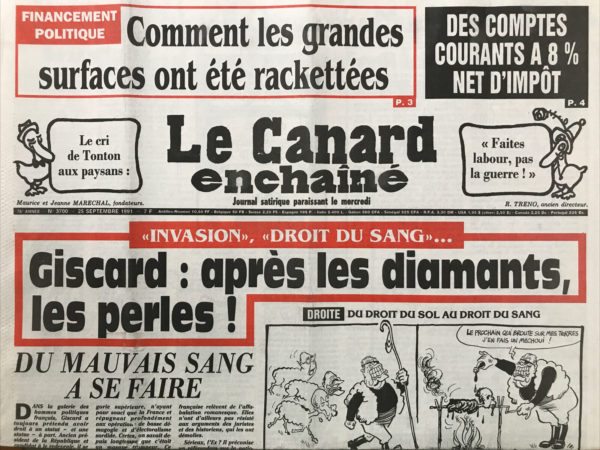 Couac ! | N° 3700 du Canard Enchaîné - 25 Septembre 1991 | Nos Exemplaires du Canard Enchaîné sont archivés dans de bonnes conditions de conservation (obscurité, hygrométrie maitrisée et faible température), ce qui s'avère indispensable pour des journaux anciens. | 3700