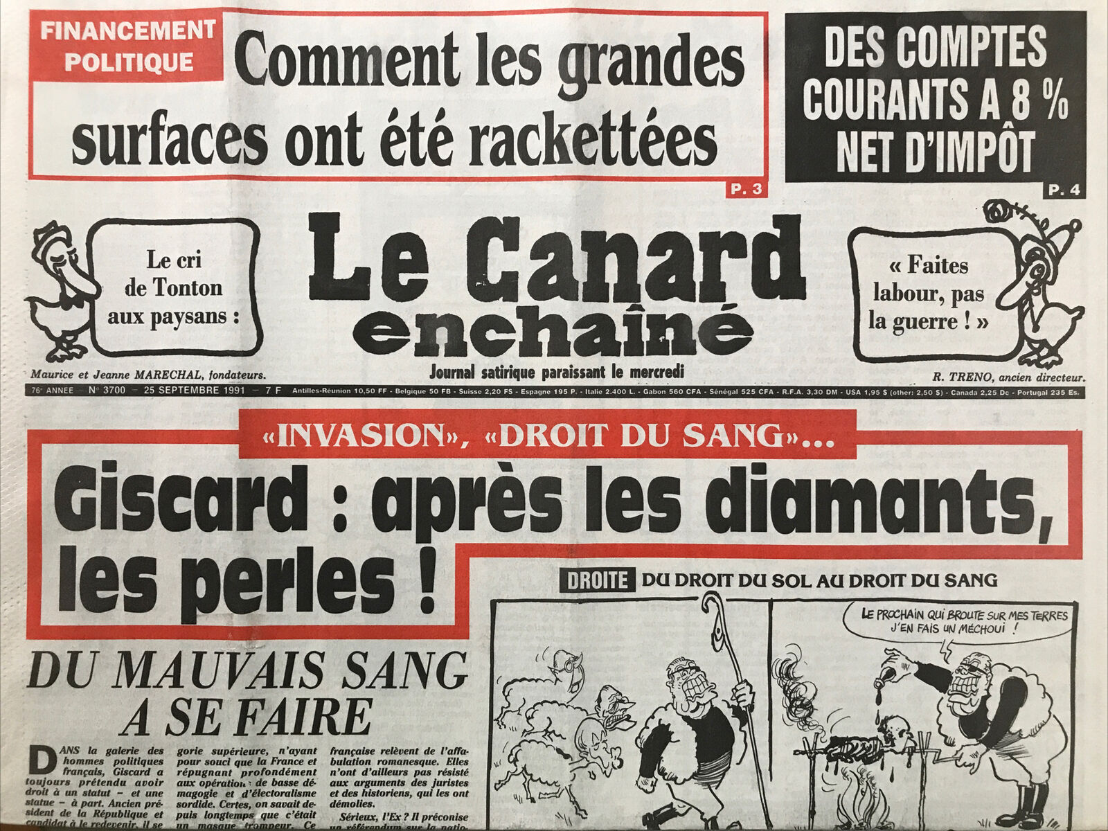 Couac ! | Acheter un Canard | Vente d'Anciens Journaux du Canard Enchaîné. Des Journaux Satiriques de Collection, Historiques & Authentiques de 1916 à 2004 ! | 3700