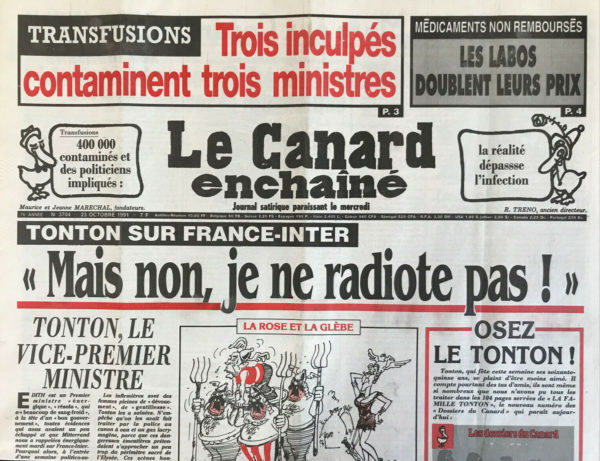 Couac ! | N° 3704 du Canard Enchaîné - 23 Octobre 1991 | Nos Exemplaires du Canard Enchaîné sont archivés dans de bonnes conditions de conservation (obscurité, hygrométrie maitrisée et faible température), ce qui s'avère indispensable pour des journaux anciens. | 3704