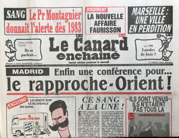 Couac ! | N° 3705 du Canard Enchaîné - 30 Octobre 1991 | Nos Exemplaires du Canard Enchaîné sont archivés dans de bonnes conditions de conservation (obscurité, hygrométrie maitrisée et faible température), ce qui s'avère indispensable pour des journaux anciens. | 3705