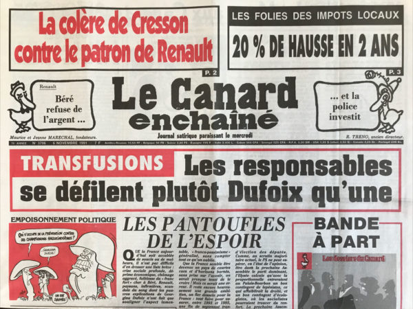 Couac ! | N° 3706 du Canard Enchaîné - 6 Novembre 1991 | Nos Exemplaires du Canard Enchaîné sont archivés dans de bonnes conditions de conservation (obscurité, hygrométrie maitrisée et faible température), ce qui s'avère indispensable pour des journaux anciens. | 3706