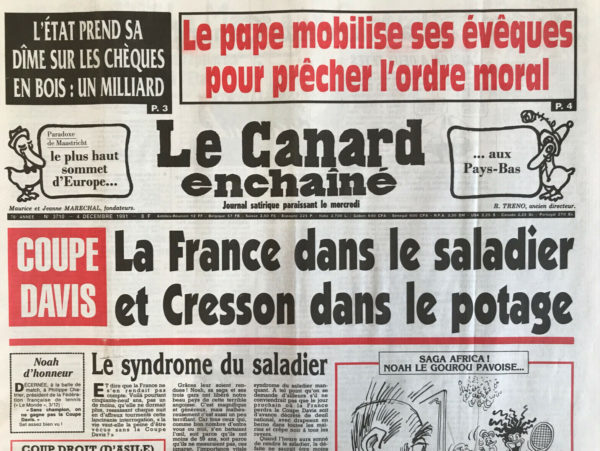 Couac ! | N° 3710 du Canard Enchaîné - 4 Décembre 1991 | Nos Exemplaires du Canard Enchaîné sont archivés dans de bonnes conditions de conservation (obscurité, hygrométrie maitrisée et faible température), ce qui s'avère indispensable pour des journaux anciens. | 3710