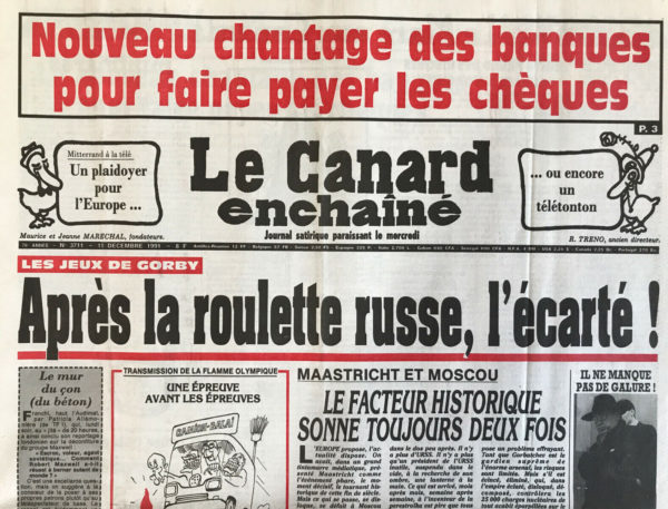 Couac ! | N° 3711 du Canard Enchaîné - 11 Décembre 1991 | Nos Exemplaires du Canard Enchaîné sont archivés dans de bonnes conditions de conservation (obscurité, hygrométrie maitrisée et faible température), ce qui s'avère indispensable pour des journaux anciens. | 3711