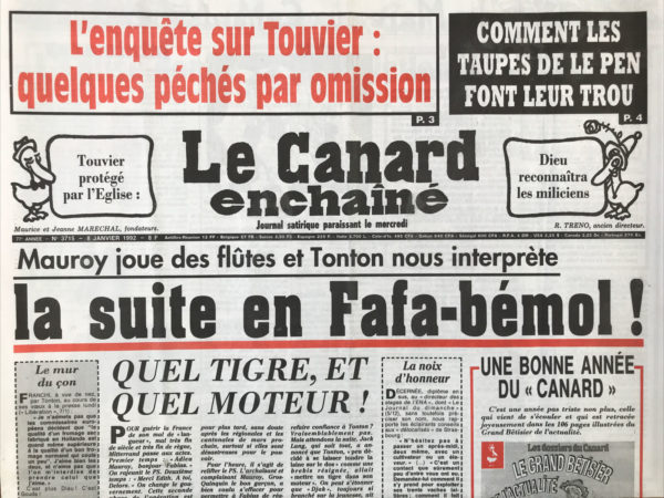 Couac ! | N° 3715 du Canard Enchaîné - 8 Janvier 1992 | Nos Exemplaires du Canard Enchaîné sont archivés dans de bonnes conditions de conservation (obscurité, hygrométrie maitrisée et faible température), ce qui s'avère indispensable pour des journaux anciens. | 3715