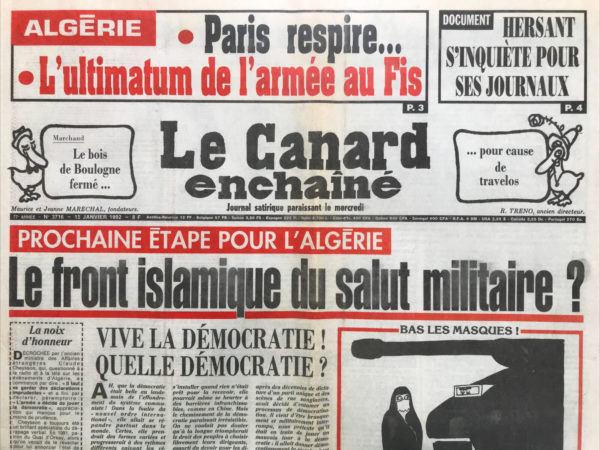 Couac ! | N° 3716 du Canard Enchaîné - 15 Janvier 1992 | Nos Exemplaires du Canard Enchaîné sont archivés dans de bonnes conditions de conservation (obscurité, hygrométrie maitrisée et faible température), ce qui s'avère indispensable pour des journaux anciens. | 3716