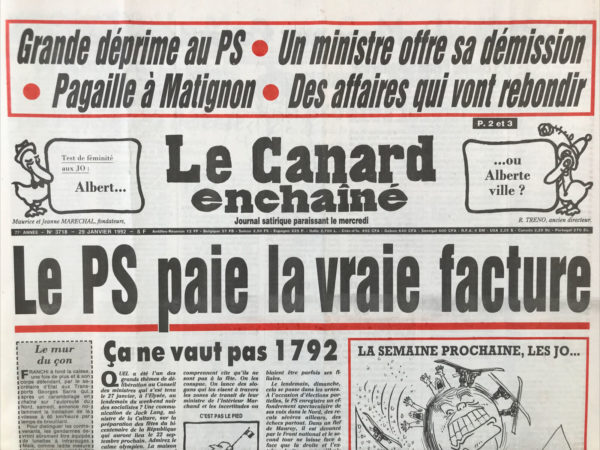 Couac ! | N° 3718 du Canard Enchaîné - 29 Janvier 1992 | Nos Exemplaires du Canard Enchaîné sont archivés dans de bonnes conditions de conservation (obscurité, hygrométrie maitrisée et faible température), ce qui s'avère indispensable pour des journaux anciens. | 3718