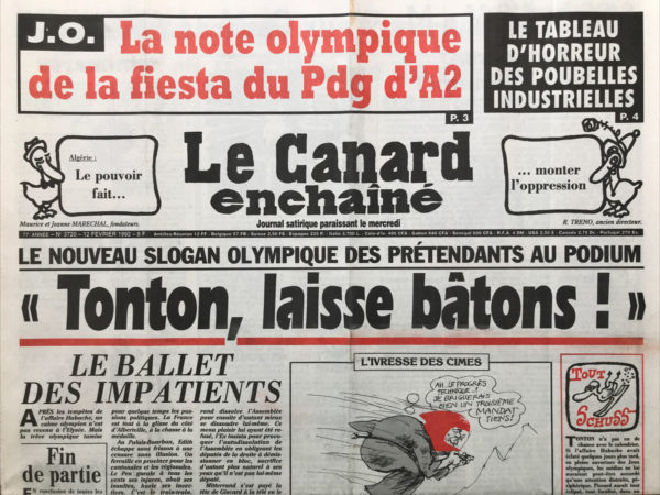 Couac ! | N° 3720 du Canard Enchaîné - 12 Février 1992 | Nos Exemplaires du Canard Enchaîné sont archivés dans de bonnes conditions de conservation (obscurité, hygrométrie maitrisée et faible température), ce qui s'avère indispensable pour des journaux anciens. | 3720