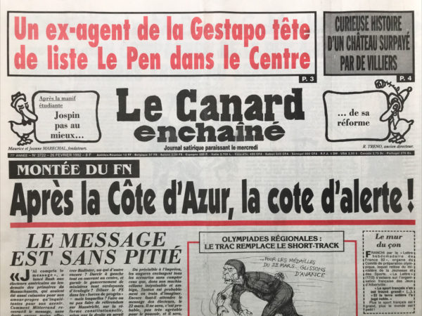 Couac ! | N° 3722 du Canard Enchaîné - 26 Février 1992 | Nos Exemplaires du Canard Enchaîné sont archivés dans de bonnes conditions de conservation (obscurité, hygrométrie maitrisée et faible température), ce qui s'avère indispensable pour des journaux anciens. | 3722