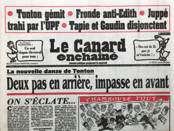 Couac ! | N° 3726 du Canard Enchaîné - 25 Mars 1992 | Nos Exemplaires du Canard Enchaîné sont archivés dans de bonnes conditions de conservation (obscurité, hygrométrie maitrisée et faible température), ce qui s'avère indispensable pour des journaux anciens. | 3726