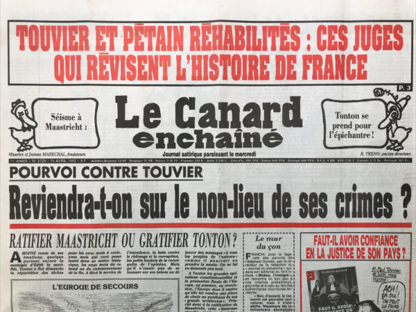 Couac ! | N° 3729 du Canard Enchaîné - 15 Avril 1992 | Nos Exemplaires du Canard Enchaîné sont archivés dans de bonnes conditions de conservation (obscurité, hygrométrie maitrisée et faible température), ce qui s'avère indispensable pour des journaux anciens. | 3729