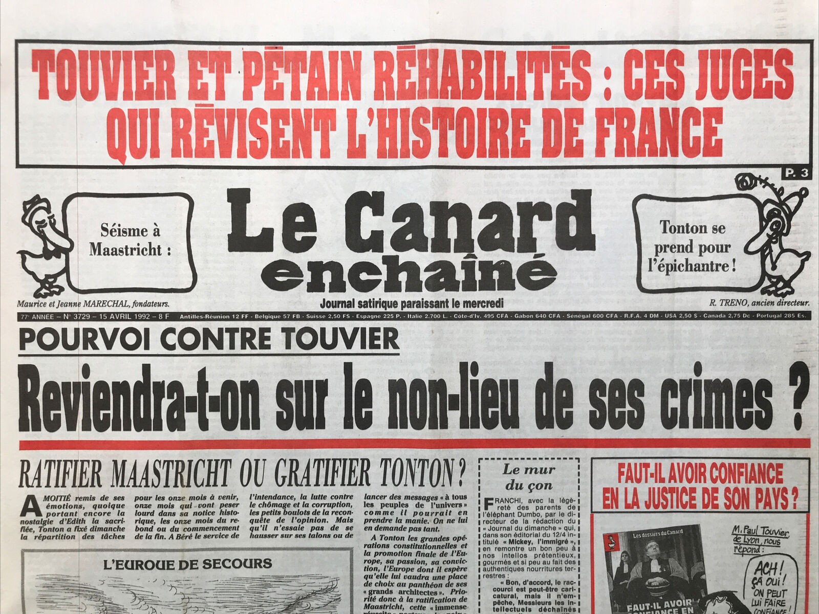 Couac ! | Acheter un Canard | Vente d'Anciens Journaux du Canard Enchaîné. Des Journaux Satiriques de Collection, Historiques & Authentiques de 1916 à 2004 ! | 3729