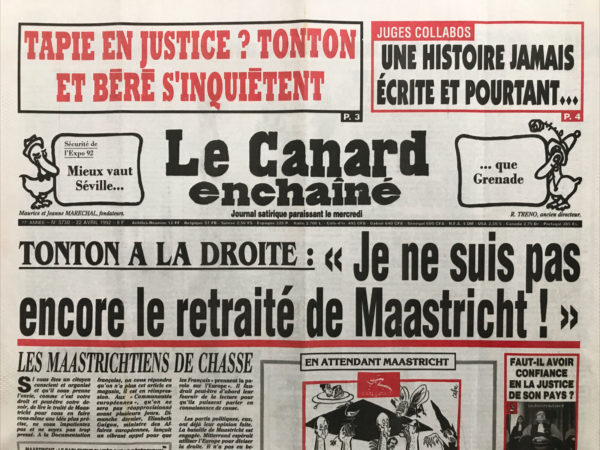 Couac ! | N° 3730 du Canard Enchaîné - 22 Avril 1992 | Nos Exemplaires du Canard Enchaîné sont archivés dans de bonnes conditions de conservation (obscurité, hygrométrie maitrisée et faible température), ce qui s'avère indispensable pour des journaux anciens. | 3730