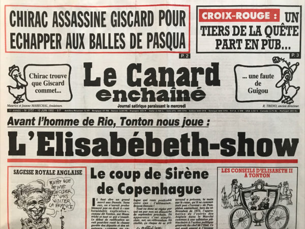 Couac ! | N° 3737 du Canard Enchaîné - 10 Juin 1992 | Nos Exemplaires du Canard Enchaîné sont archivés dans de bonnes conditions de conservation (obscurité, hygrométrie maitrisée et faible température), ce qui s'avère indispensable pour des journaux anciens. | 3737