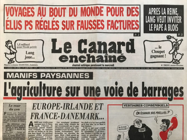 Couac ! | N° 3738 du Canard Enchaîné - 17 Juin 1992 | Nos Exemplaires du Canard Enchaîné sont archivés dans de bonnes conditions de conservation (obscurité, hygrométrie maitrisée et faible température), ce qui s'avère indispensable pour des journaux anciens. | 3738