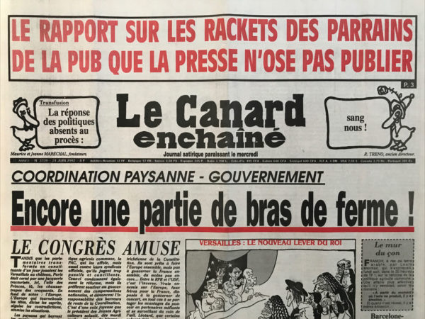 Couac ! | N° 3739 du Canard Enchaîné - 24 Juin 1992 | Nos Exemplaires du Canard Enchaîné sont archivés dans de bonnes conditions de conservation (obscurité, hygrométrie maitrisée et faible température), ce qui s'avère indispensable pour des journaux anciens. | 3739