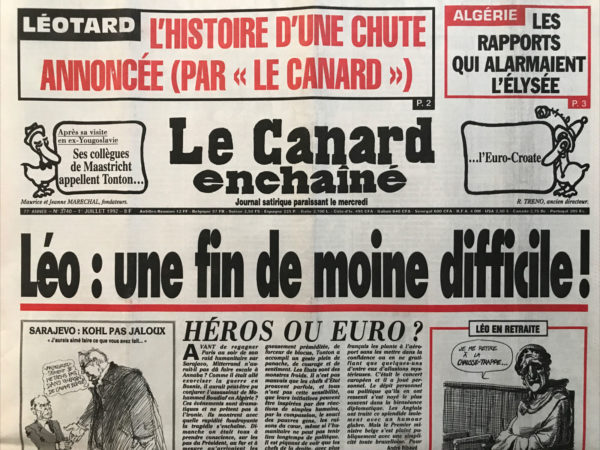 Couac ! | N° 3740 du Canard Enchaîné - 1 Juillet 1992 | Nos Exemplaires du Canard Enchaîné sont archivés dans de bonnes conditions de conservation (obscurité, hygrométrie maitrisée et faible température), ce qui s'avère indispensable pour des journaux anciens. | 3740