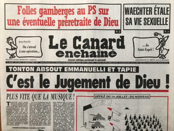 Couac ! | N° 3742 du Canard Enchaîné - 15 Juillet 1992 | Nos Exemplaires du Canard Enchaîné sont archivés dans de bonnes conditions de conservation (obscurité, hygrométrie maitrisée et faible température), ce qui s'avère indispensable pour des journaux anciens. | 3742