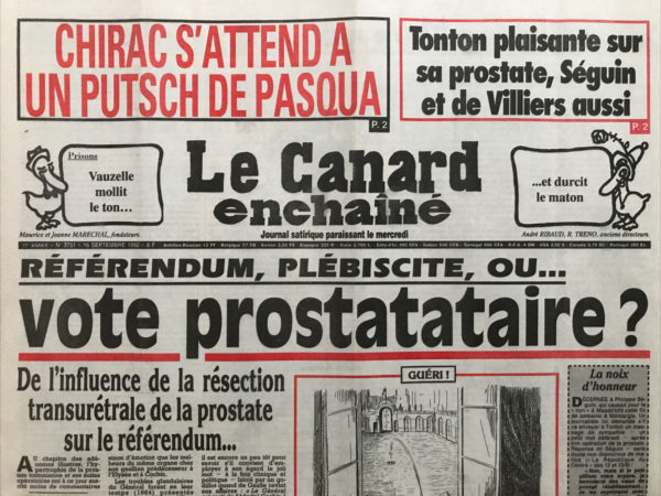 Couac ! | N° 3751 du Canard Enchaîné - 16 Septembre 1992 | Nos Exemplaires du Canard Enchaîné sont archivés dans de bonnes conditions de conservation (obscurité, hygrométrie maitrisée et faible température), ce qui s'avère indispensable pour des journaux anciens. | 3751