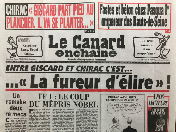 Couac ! | N° 3756 du Canard Enchaîné - 21 Octobre 1992 | Nos Exemplaires du Canard Enchaîné sont archivés dans de bonnes conditions de conservation (obscurité, hygrométrie maitrisée et faible température), ce qui s'avère indispensable pour des journaux anciens. | 3756