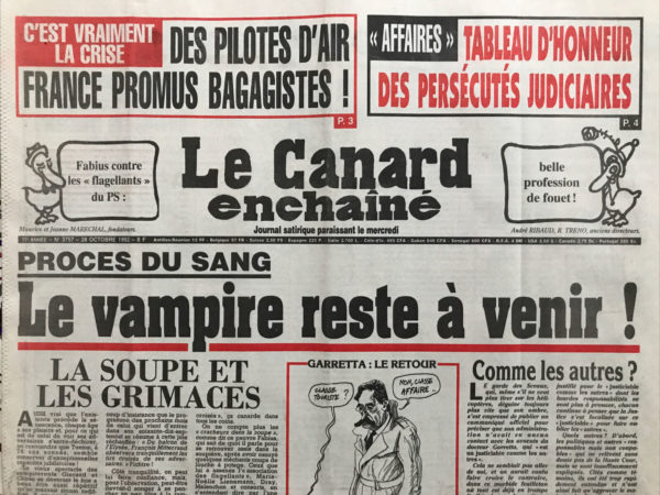 Couac ! | N° 3757 du Canard Enchaîné - 28 Octobre 1992 | Nos Exemplaires du Canard Enchaîné sont archivés dans de bonnes conditions de conservation (obscurité, hygrométrie maitrisée et faible température), ce qui s'avère indispensable pour des journaux anciens. | 3757