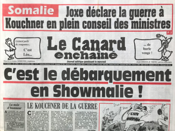 Couac ! | N° 3763 du Canard Enchaîné - 9 Décembre 1992 | Nos Exemplaires du Canard Enchaîné sont archivés dans de bonnes conditions de conservation (obscurité, hygrométrie maitrisée et faible température), ce qui s'avère indispensable pour des journaux anciens. | 3763