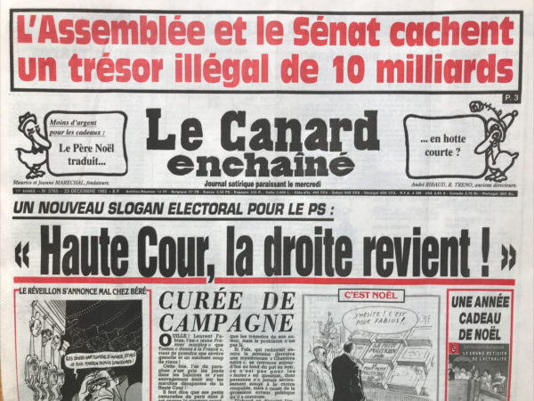 Couac ! | N° 3765 du Canard Enchaîné - 23 Décembre 1992 | Nos Exemplaires du Canard Enchaîné sont archivés dans de bonnes conditions de conservation (obscurité, hygrométrie maitrisée et faible température), ce qui s'avère indispensable pour des journaux anciens. | 3765