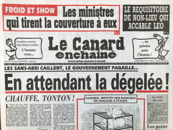 Couac ! | N° 3767 du Canard Enchaîné - 6 Janvier 1993 | Nos Exemplaires du Canard Enchaîné sont archivés dans de bonnes conditions de conservation (obscurité, hygrométrie maitrisée et faible température), ce qui s'avère indispensable pour des journaux anciens. | 3767