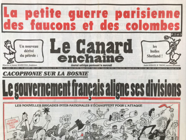 Couac ! | N° 3768 du Canard Enchaîné - 13 Janvier 1993 | Nos Exemplaires du Canard Enchaîné sont archivés dans de bonnes conditions de conservation (obscurité, hygrométrie maitrisée et faible température), ce qui s'avère indispensable pour des journaux anciens. | 3768