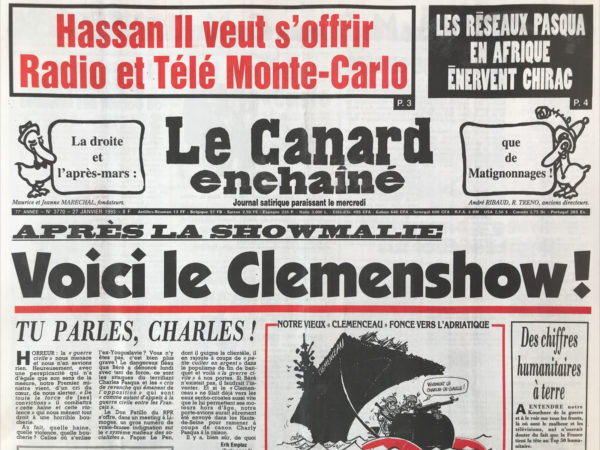 Couac ! | N° 3770 du Canard Enchaîné - 27 Janvier 1993 | Nos Exemplaires du Canard Enchaîné sont archivés dans de bonnes conditions de conservation (obscurité, hygrométrie maitrisée et faible température), ce qui s'avère indispensable pour des journaux anciens. | 3770