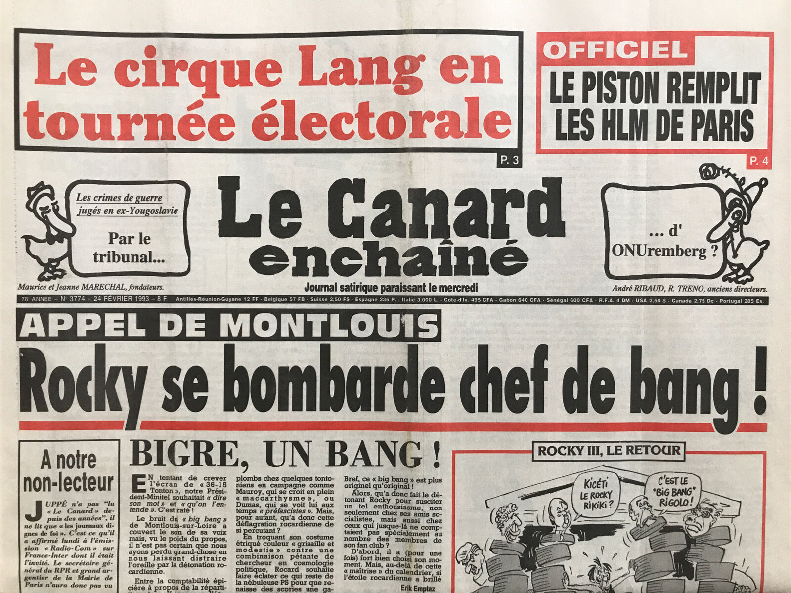 Couac ! | Acheter un Canard | Vente d'Anciens Journaux du Canard Enchaîné. Des Journaux Satiriques de Collection, Historiques & Authentiques de 1916 à 2004 ! | 3774