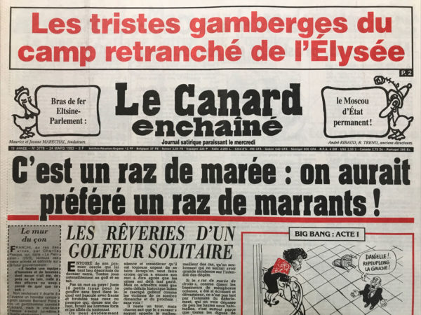 Couac ! | N° 3778 du Canard Enchaîné - 24 Mars 1993 | Nos Exemplaires du Canard Enchaîné sont archivés dans de bonnes conditions de conservation (obscurité, hygrométrie maitrisée et faible température), ce qui s'avère indispensable pour des journaux anciens. | 3778