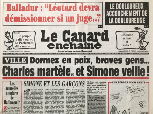 Couac ! | N° 3783 du Canard Enchaîné - 28 Avril 1993 | Nos Exemplaires du Canard Enchaîné sont archivés dans de bonnes conditions de conservation (obscurité, hygrométrie maitrisée et faible température), ce qui s'avère indispensable pour des journaux anciens. | 3783