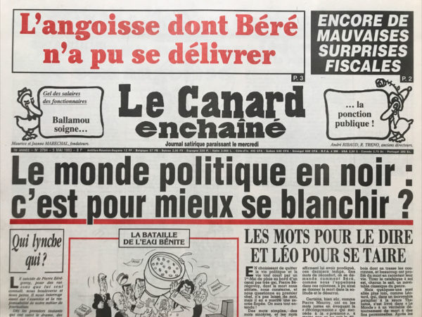 Couac ! | N° 3784 du Canard Enchaîné - 5 Mai 1993 | Nos Exemplaires du Canard Enchaîné sont archivés dans de bonnes conditions de conservation (obscurité, hygrométrie maitrisée et faible température), ce qui s'avère indispensable pour des journaux anciens. | 3784