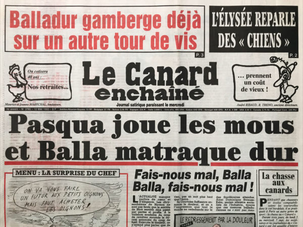 Couac ! | N° 3785 du Canard Enchaîné - 12 Mai 1993 | Nos Exemplaires du Canard Enchaîné sont archivés dans de bonnes conditions de conservation (obscurité, hygrométrie maitrisée et faible température), ce qui s'avère indispensable pour des journaux anciens. | 3785