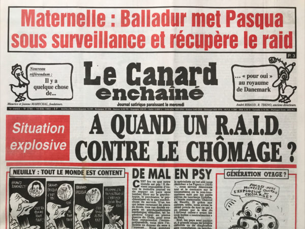 Couac ! | N° 3786 du Canard Enchaîné - 19 Mai 1993 | Nos Exemplaires du Canard Enchaîné sont archivés dans de bonnes conditions de conservation (obscurité, hygrométrie maitrisée et faible température), ce qui s'avère indispensable pour des journaux anciens. | 3786