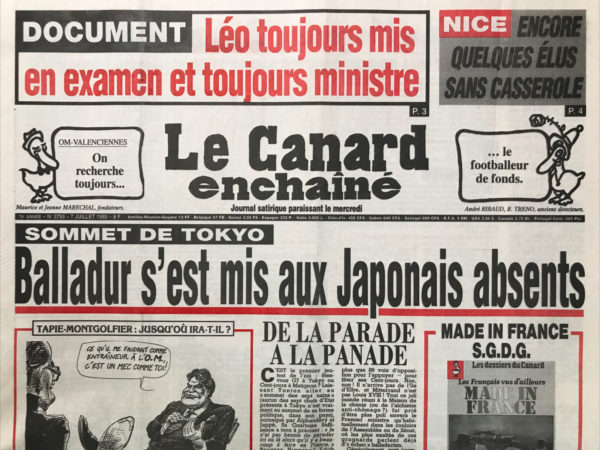 Couac ! | N° 3793 du Canard Enchaîné - 7 Juillet 1993 | Nos Exemplaires du Canard Enchaîné sont archivés dans de bonnes conditions de conservation (obscurité, hygrométrie maitrisée et faible température), ce qui s'avère indispensable pour des journaux anciens. | 3793