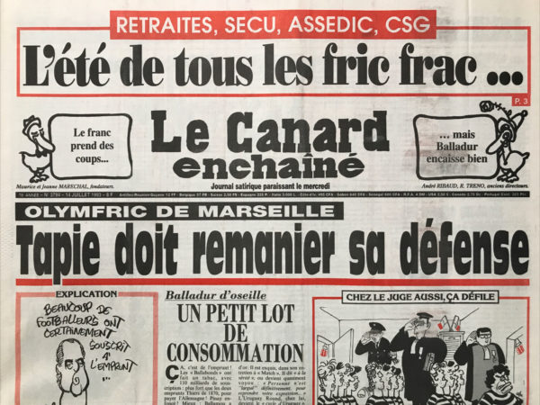 Couac ! | N° 3794 du Canard Enchaîné - 14 Juillet 1993 | Nos Exemplaires du Canard Enchaîné sont archivés dans de bonnes conditions de conservation (obscurité, hygrométrie maitrisée et faible température), ce qui s'avère indispensable pour des journaux anciens. | 3794