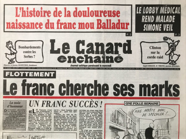 Couac ! | N° 3797 du Canard Enchaîné - 4 Août 1993 | Nos Exemplaires du Canard Enchaîné sont archivés dans de bonnes conditions de conservation (obscurité, hygrométrie maitrisée et faible température), ce qui s'avère indispensable pour des journaux anciens. | 3797