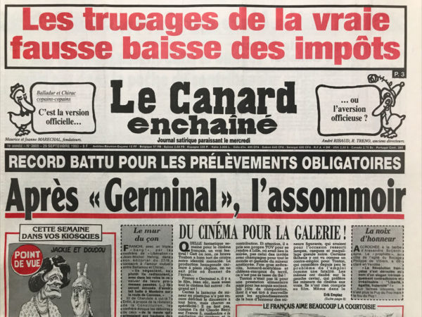 Couac ! | N° 3805 du Canard Enchaîné - 29 Septembre 1993 | Nos Exemplaires du Canard Enchaîné sont archivés dans de bonnes conditions de conservation (obscurité, hygrométrie maitrisée et faible température), ce qui s'avère indispensable pour des journaux anciens. | 3805