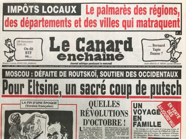 Couac ! | N° 3806 du Canard Enchaîné - 6 Octobre 1993 | Nos Exemplaires du Canard Enchaîné sont archivés dans de bonnes conditions de conservation (obscurité, hygrométrie maitrisée et faible température), ce qui s'avère indispensable pour des journaux anciens. | 3806