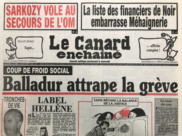 Couac ! | N° 3807 du Canard Enchaîné - 13 Octobre 1993 | Nos Exemplaires du Canard Enchaîné sont archivés dans de bonnes conditions de conservation (obscurité, hygrométrie maitrisée et faible température), ce qui s'avère indispensable pour des journaux anciens. | 3807