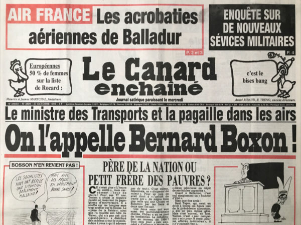 Couac ! | N° 3809 du Canard Enchaîné - 27 Octobre 1993 | Nos Exemplaires du Canard Enchaîné sont archivés dans de bonnes conditions de conservation (obscurité, hygrométrie maitrisée et faible température), ce qui s'avère indispensable pour des journaux anciens. | 3809