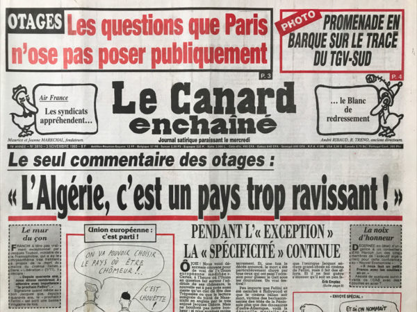 Couac ! | N° 3810 du Canard Enchaîné - 3 Novembre 1993 | Nos Exemplaires du Canard Enchaîné sont archivés dans de bonnes conditions de conservation (obscurité, hygrométrie maitrisée et faible température), ce qui s'avère indispensable pour des journaux anciens. | 3810