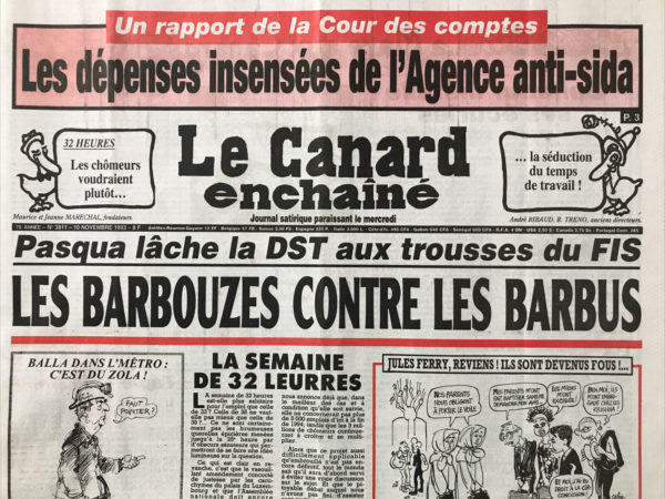 Couac ! | N° 3811 du Canard Enchaîné - 10 Novembre 1993 | Nos Exemplaires du Canard Enchaîné sont archivés dans de bonnes conditions de conservation (obscurité, hygrométrie maitrisée et faible température), ce qui s'avère indispensable pour des journaux anciens. | 3811