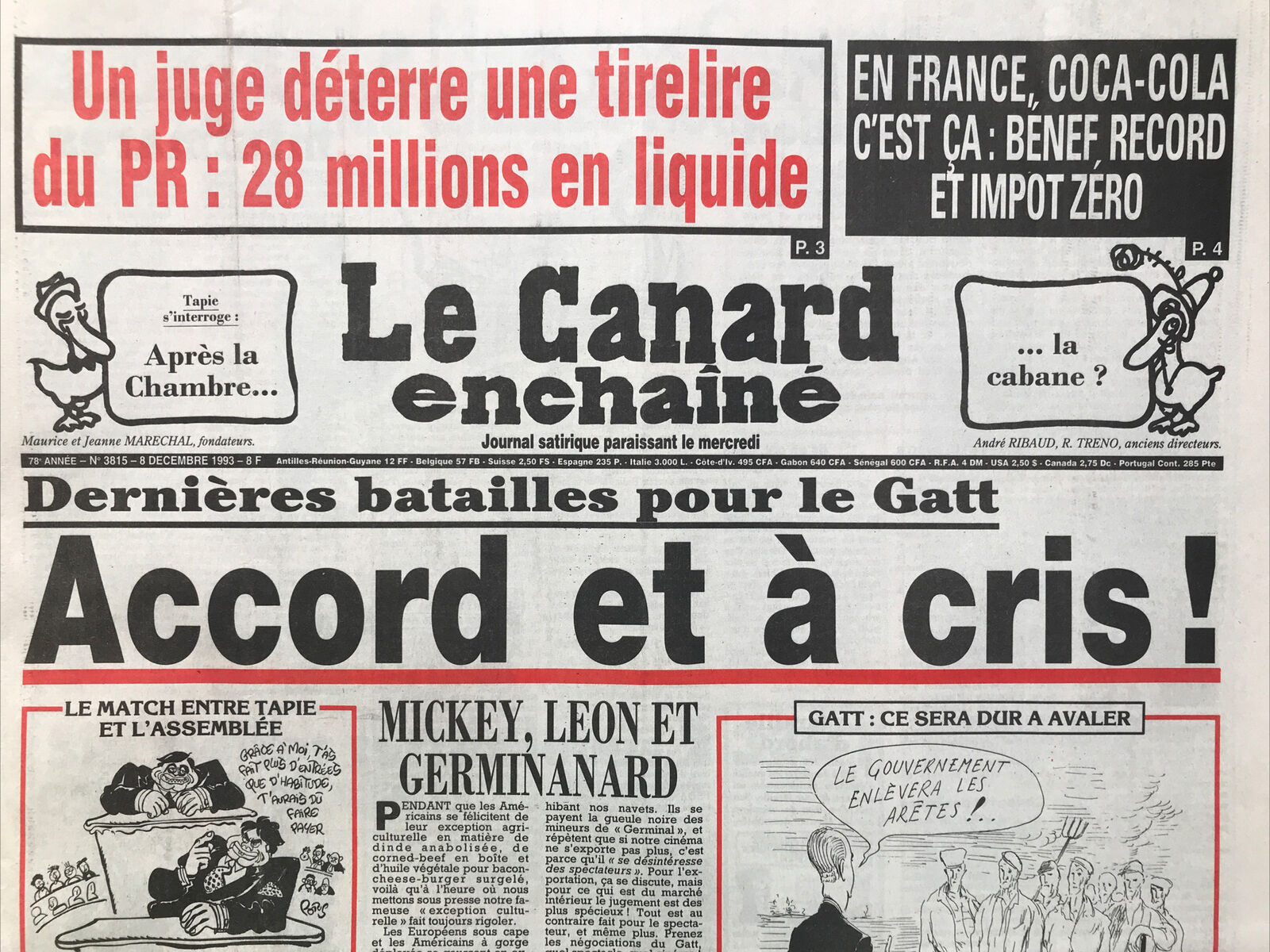 Couac ! | Acheter un Canard | Vente d'Anciens Journaux du Canard Enchaîné. Des Journaux Satiriques de Collection, Historiques & Authentiques de 1916 à 2004 ! | 3815