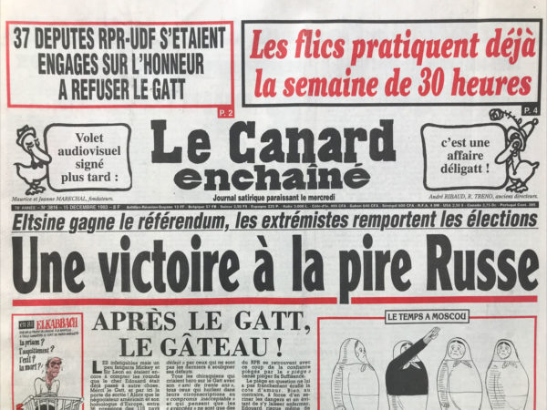 Couac ! | N° 3816 du Canard Enchaîné - 15 Décembre 1993 | Nos Exemplaires du Canard Enchaîné sont archivés dans de bonnes conditions de conservation (obscurité, hygrométrie maitrisée et faible température), ce qui s'avère indispensable pour des journaux anciens. | 3816